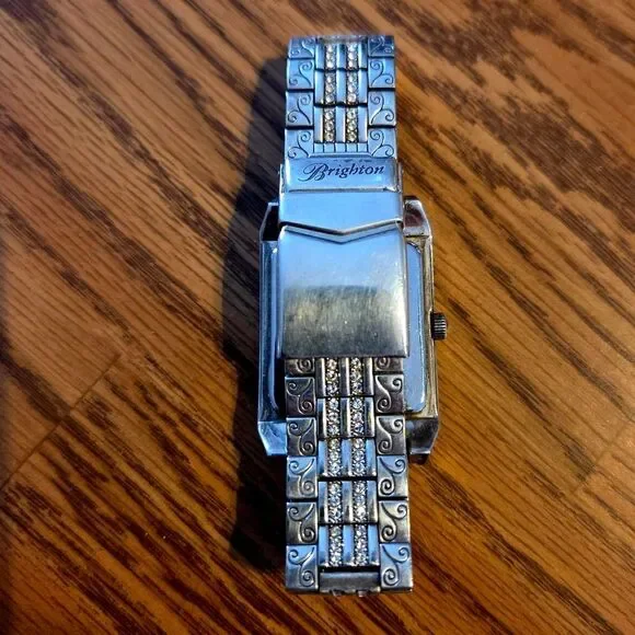 BRIGHTON "Diamond Bar" Silver And Crystal Vintage Watch - Picture 6 of 8